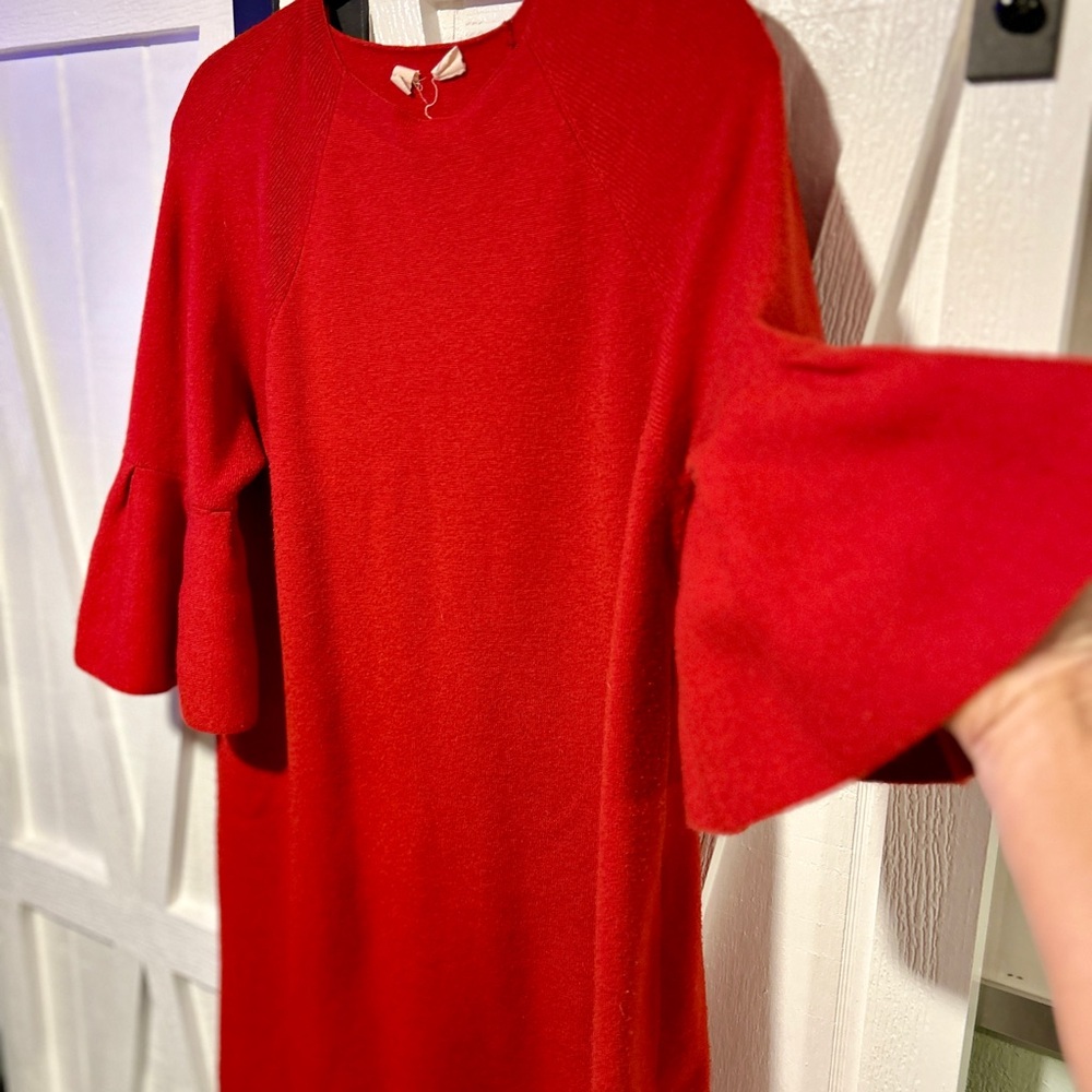 Moth Cherry Red Sweater Dress With Bell Sleeves XL